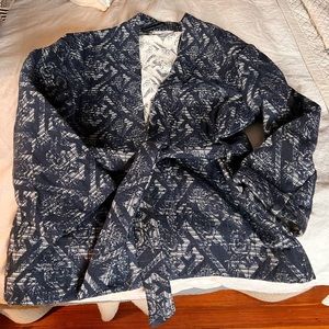 MANGO MNG Navy & White Woven Kimono Belted Jacket